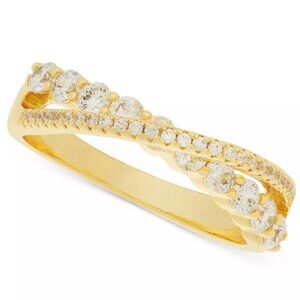 Charter Club Gold-Tone Crystal Crossover Ring